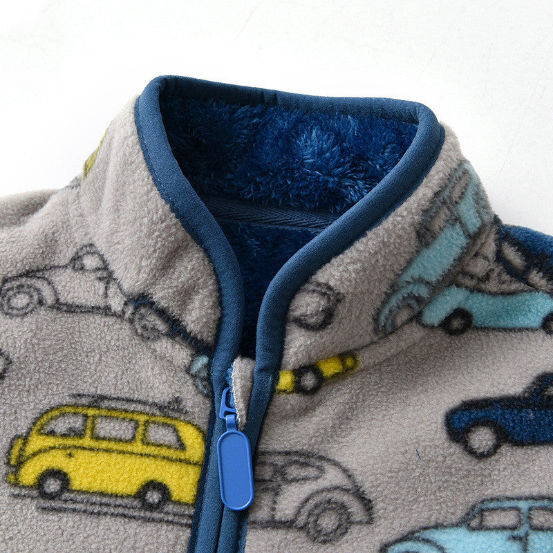 Printed Polar Fleece Cartoon Boy Jacket Unisex