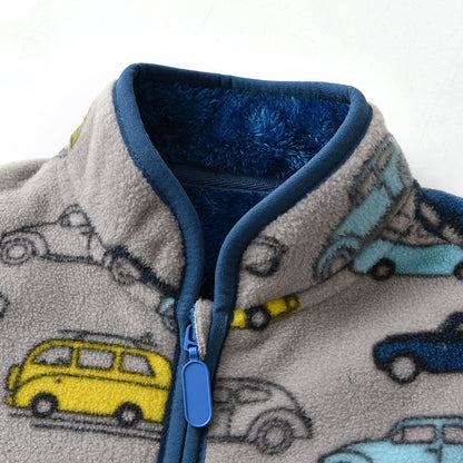 Printed Polar Fleece Cartoon Boy Jacket Unisex