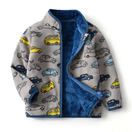 Printed Polar Fleece Cartoon Boy Jacket Unisex
