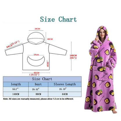 Printed Design Wearable Blanket Hoodie - Unisex